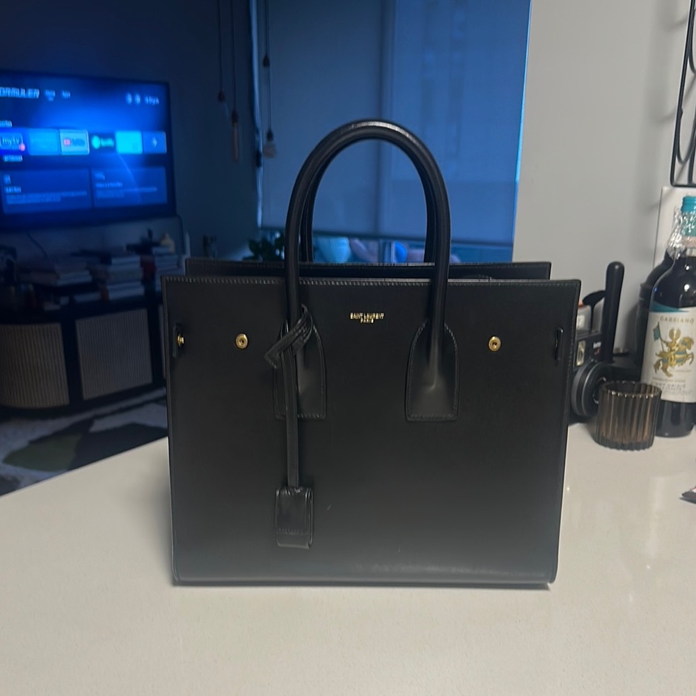 Saint Laurent Sac du Jour Black Leather Handbag with Gold Hardware